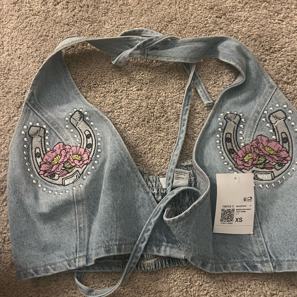 Forever 21 Blue Sleeveless Crop Tank Top